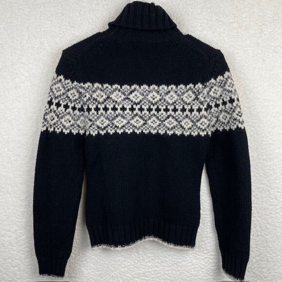 Gap Chunky Lambs Wool Black Fair Isle Turtle Neck Sweater - Picture 4 of 8